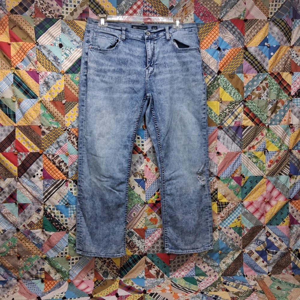 BKE Tyler Straight Jeans Mens 36x30 Light Acid Wash Denim Blue
